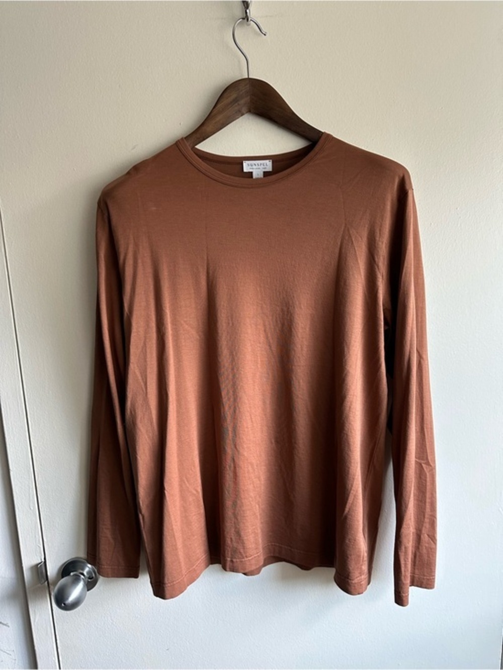 Sunspel England Rust Long Sleeve Cotton Tee US L.
